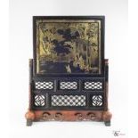 A Wooden lacquered Qing Dynasty Table Screen and Stand, c. 19th Century