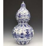 Blue and White Covered Double Pumpkin Vase