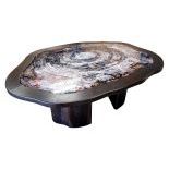 Salon Table made of Nut Wood with embedded petrified Wooden Plate