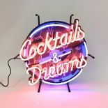 Cocktails & Dreams Neon Sign with Backplate