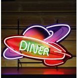 Rocket Diner Neon Sign with Backplate