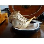 Antique Meerschaum Pipe with Mouthpiece in Amber and a delicately carved Portrait of a Lady