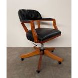 Chesterfield Style Office Chair Black Leather and Wood
