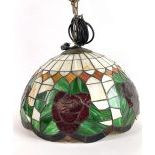 Tiffany Style Hanging Ceiling Lamp with Rose Motif
