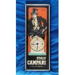 Framed Italy Campari Adevertisement on Mirror with Clock