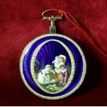  Rose gold pocket watch with pearls. Diameter 56 mm. Fantastic enamel painting. Perfect condition....