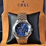 Chronograph completely made of steel EBEL El Primero. Blue clock face. Ø 41mm. With box.