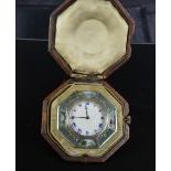 Travel clock in silver, enameled. With suitcase. Ca. 1900