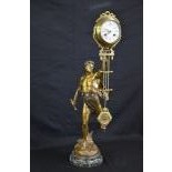  Rare pendulum with 8 day striking mechanism, flawless condition, bronze, an Adonis holds the free...
