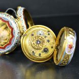  18ct gold  and enamel pocket watch. Double case. Diameter 45 mm. For the Turkish market. 18th...