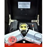  Steel chronograph PANERAI, manufactured for Ferrari with various accessories. With 2 clock faces and...