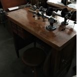 Very beautiful watchmaker work bench made of iron. Functions with pedal drive over wooden wheel.