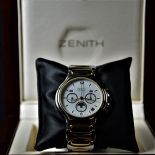  Two-tone Automatic chronograph ZENITH, Model Academy. With triple display and moon phase. Ø 39mm....