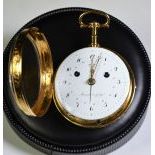  18th century 18 carat gold pocket watch. Meuron et Comp. Bell strike mechanism on the go or on...