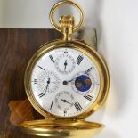  18 carat gold Savonette pocket watch. Ongoing calendar, signed Charles Edouard Lardet. Diameter 52...