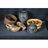  Collection of rural-rustic decor object, inter alia hand carved wooden shoes clogs, one small...