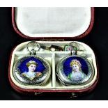  A pair, consisting of 2 enameled silver watches for the Chinese market the numbers are not...