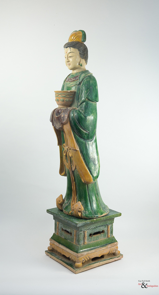 A Sancai-Glazed Ming Dynasty Pottery Sculpture of a Courtier, c. 1368-1644,
