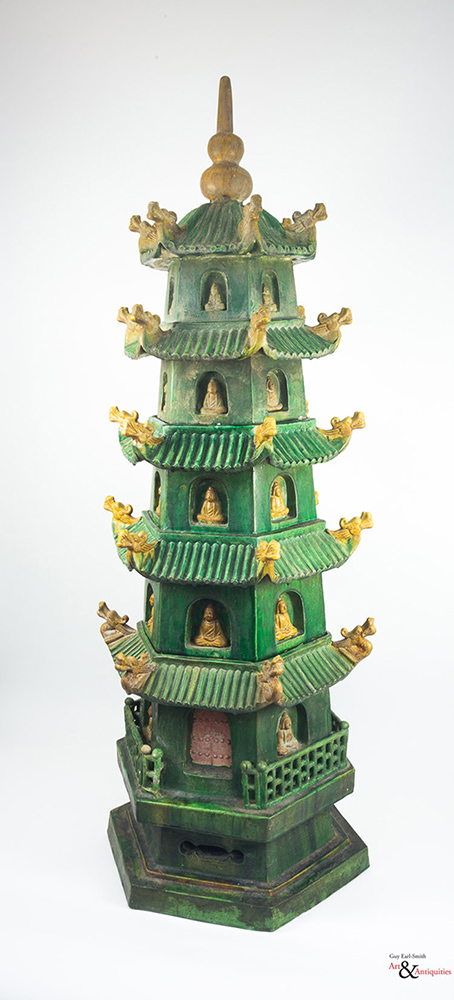 A Sancai Glazed Qing Dynasty Ceramic Pagoda, Jiaqing Period, c. 1796-1820,