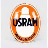 Round, curved enamel sign Osram