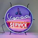 Vespa Service Neon Sign with Backplate 65 cm Diameter