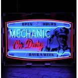 Large Mechanic On Duty Neon Sign with Backplate