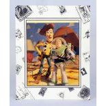 Framed Toy Story poster signed by Tom Hanks, Tim Allen