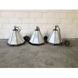 Set of 3 Stained Leaded Glass Hanging Lamps