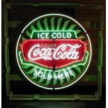 Large Ice Cold Coca-Cola Neon Sign with Backplate