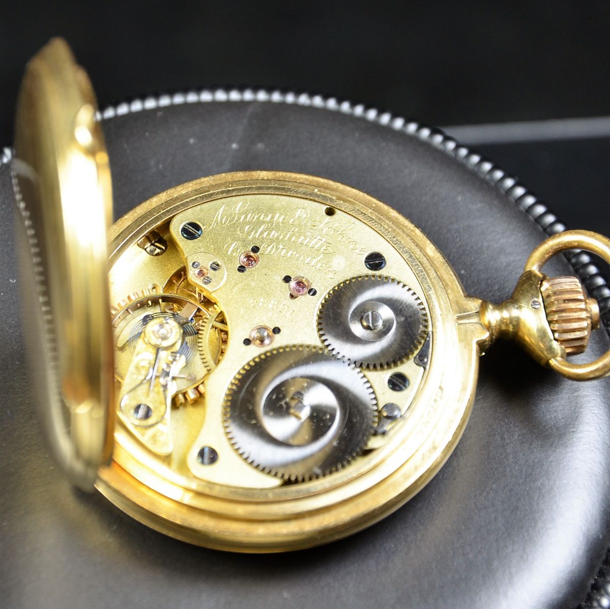  18ct gold savonette pocket watch LANGE and SOHNE Glassworks. Heavy case. No. 2,882. Enameled clock...