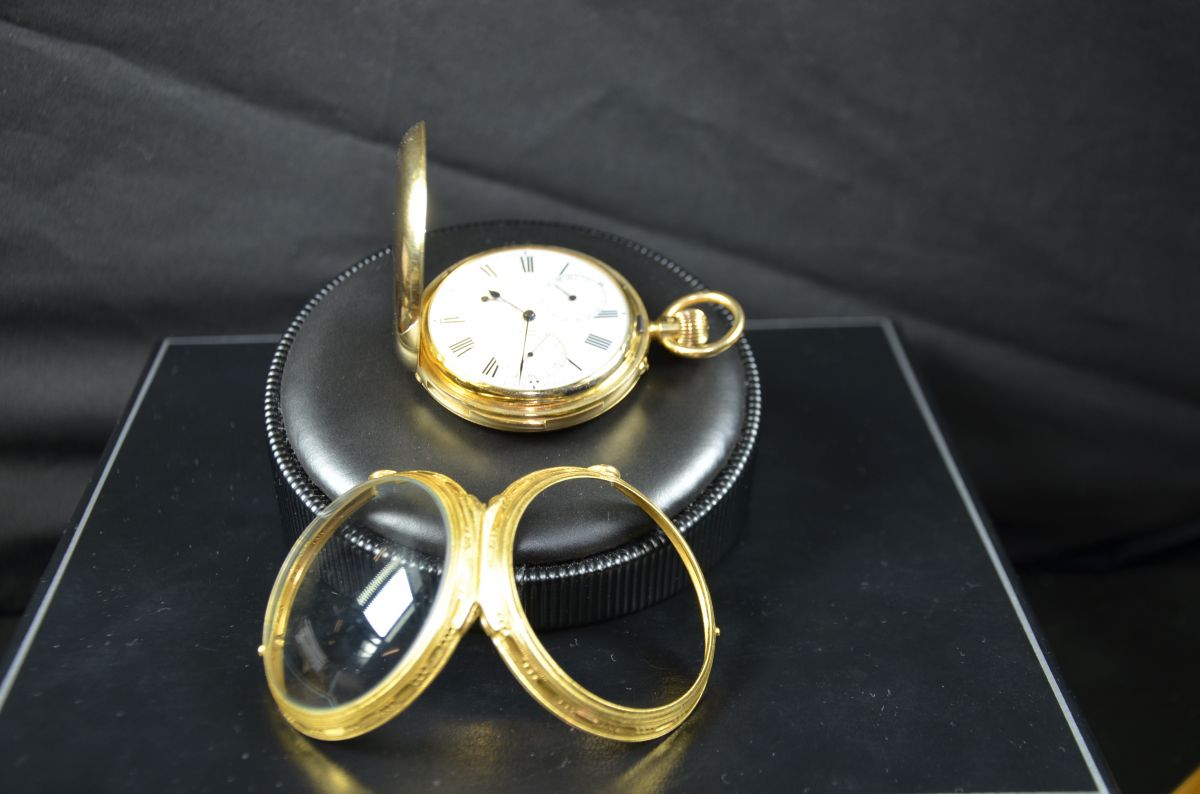  18ct gold savonette pocket watch. Minute repetition with double calendar. Signed Beaver Cross.No....
