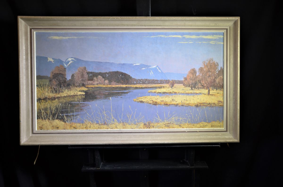 Oil on pavatex. Landscape Lake Biel, signed O. Clenin 1899 - 1986. 50 x 82cm.