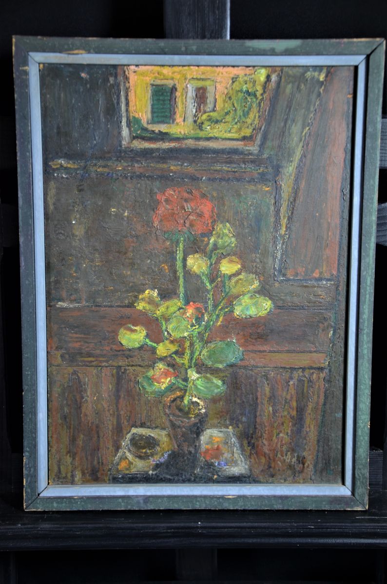 Oil on Pavatex Flowers Goghuf    . 48 x 33cm.