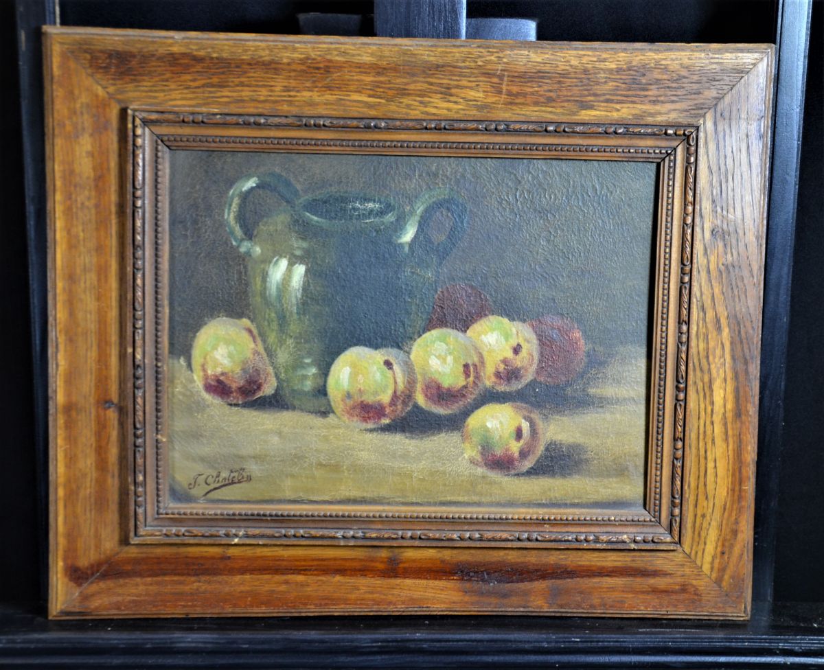 Oil on canvas Still-lifes fruits, signed J. Chatelin. 27 x 37cm.