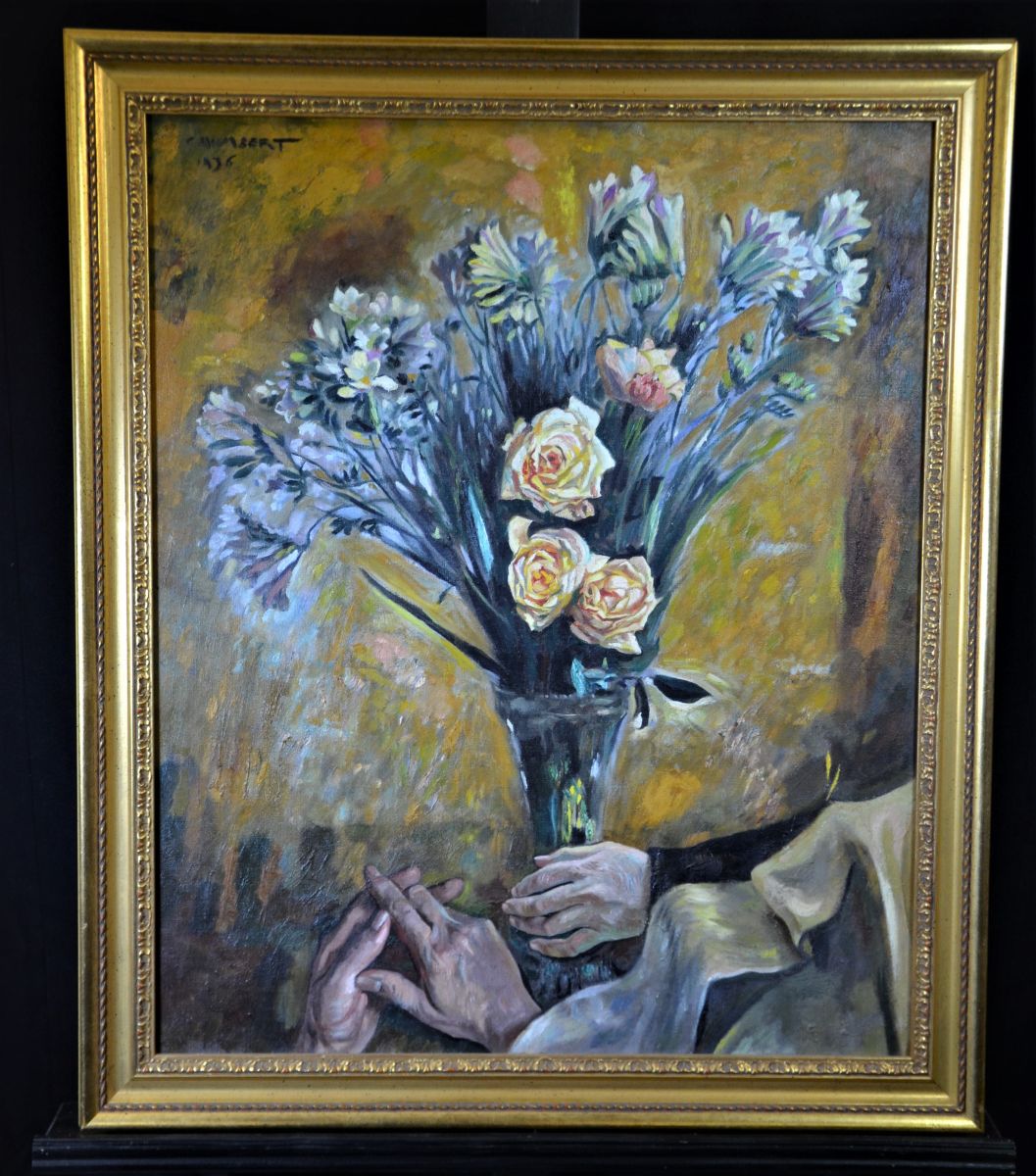 Oil on canvas bouquet of flowers, signed Charles Humbert 1936. 73 x 58cm.