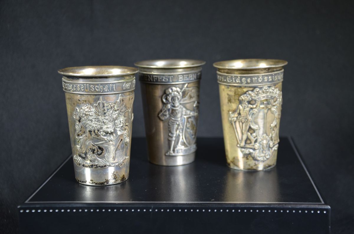 800 silver 2 goblets marksmen’s festival Lucerne 1901, Bern 1910 and Zurich