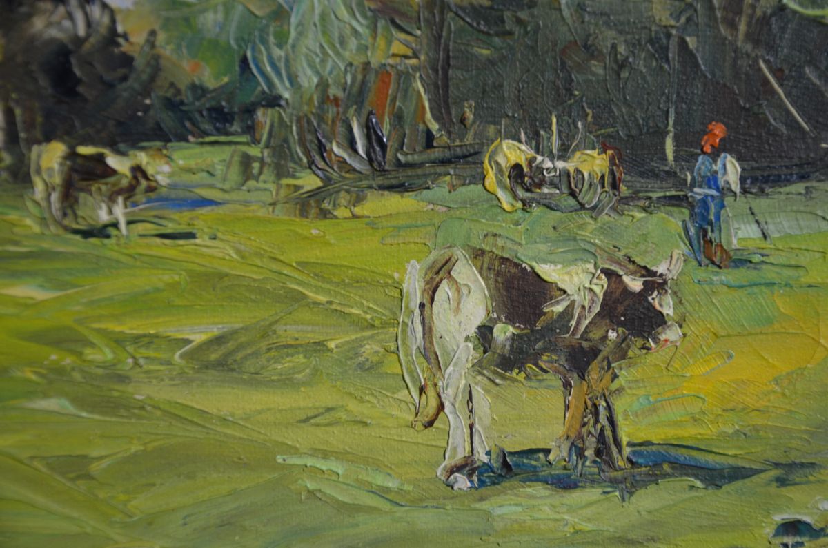Oil on canvas Cows. Signed Ghittori. 28 x 38cm.