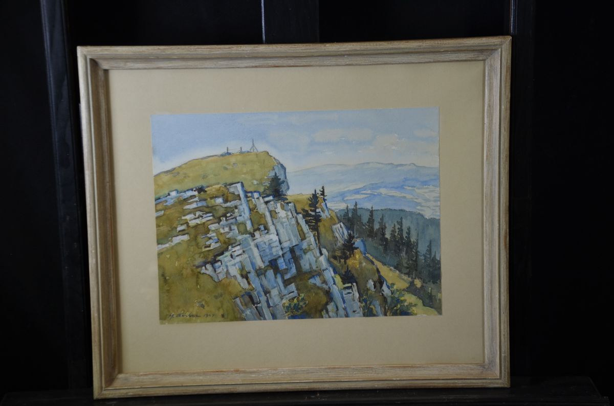 Watercolor Chasseral, signed M. Gerber, 1947. 38 x 46cm.