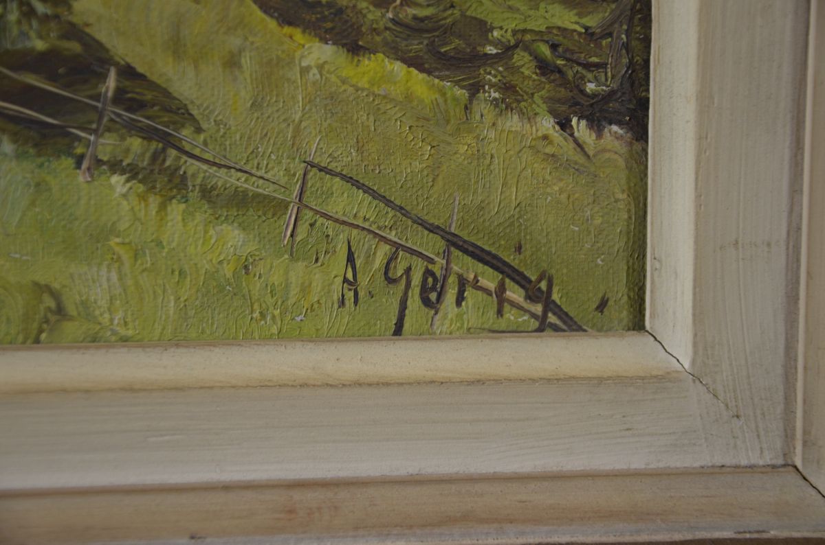 Oil on canvas Chalet bei Wengen, signed A. Gerig. 39 x 48cm.