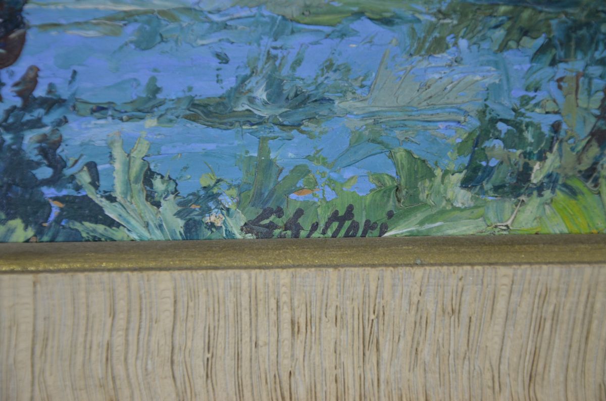 Painting, oil on board LEtang de Gruère, signed Ghittori. 24 x 36cm.