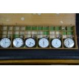 Box with six pocket watches in good condition.