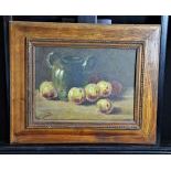 Oil on canvas Still-lifes fruits, signed J. Chatelin. 27 x 37cm.