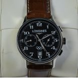  Chronograph LONGINES. Automation in steel. Calendar. Manufactured for the Olympic Games. With box...