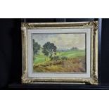 Oil on canvas Landscape with cornfield, signed. 29 x 39cm.