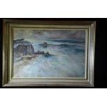 Oil on canvas Calm Sea, signed Laure Bruni, 1951. 55 x 78cm.