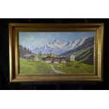 Oil on canvas Mountain village, signed Kerster. 43 x 77cm.