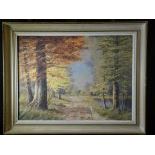 Oil on canvas Under the trees, signed E. Rossel. 60 x 78cm.