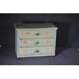  Wooden box with three drawers with rural flower decor, hand painted, height   32,0, width   40,0,...