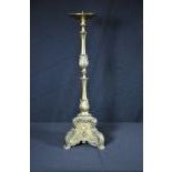 Heavy altar candlestick, brass, baroque style with dome, height   58,0 cm, ca. 1890
