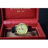 18ct Gold electronic wristwatch OMEGA. Case and box with dedication. Very good condition.